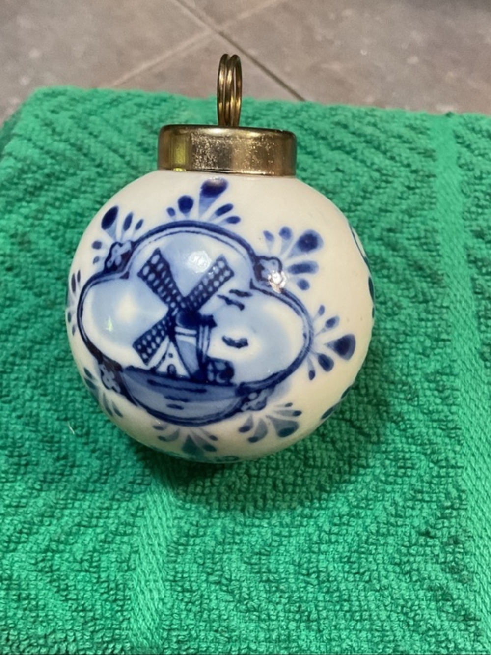 Blue and White Porcelain Holiday Ornament - Classic Windmill Design